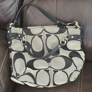Coach Brooke Signature Logo Canvas Black & Grey Hobo ShoulderHandbag